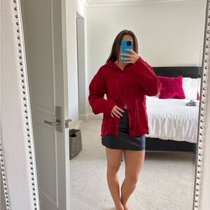 Red Linen Button Down Shirt